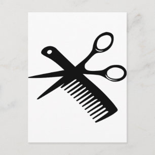 Carte Postale ciseaux peigne de coiffeur noir