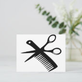 Carte Postale ciseaux peigne de coiffeur noir (Debout devant)