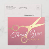 Carte Postale Ciseaux roses dorés modernes de salon de coiffure  (Devant / Derrière)