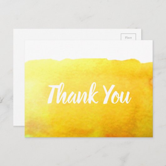 Carte Postale citation d'art de l'aquarelle jaune Merci (Devant / Derrière)