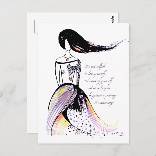 Carte Postale Citation de dame illustrée d'inspiration auto-soig (Devant / Derrière)