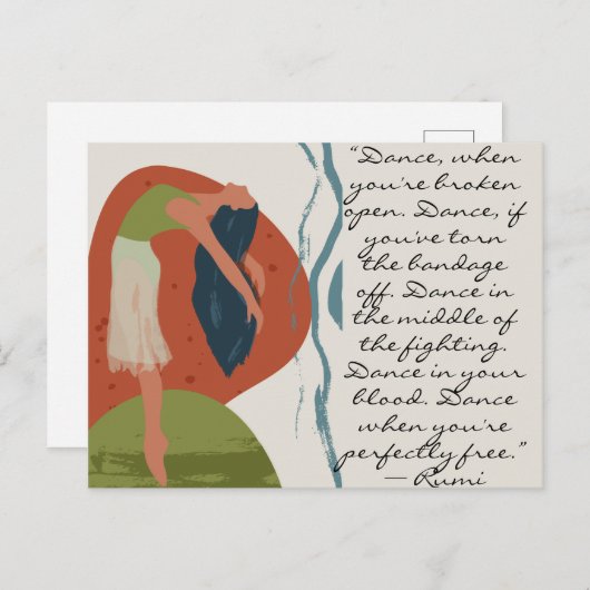 Carte Postale Citation de danse Rumi avec danseuse (Devant / Derrière)