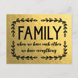 Carte Postale Citation de famille sur feuille d'or