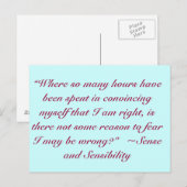 Carte Postale Citation de Jane Austen droite ou fausse (Devant / Derrière)