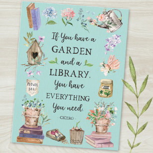 Carte Postale Citation de jardin et de bibliothèque Jardin flora