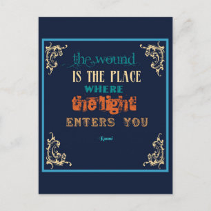 Carte Postale Citation de la typographie Rumi - La blessure