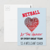 Carte Postale Citation de l'entraîneur de Netball Amour Motivati (Devant / Derrière)