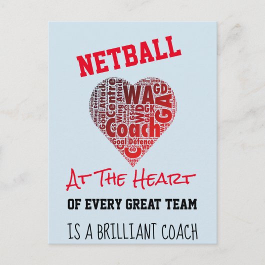 Carte Postale Citation de l'entraîneur de Netball Amour Motivati (Devant)