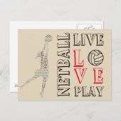 Carte Postale Citation de Netball Inspirational Live Love Play (Devant / Derrière)