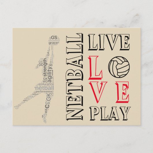 Carte Postale Citation de Netball Inspirational Live Love Play (Devant)