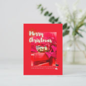 Carte Postale Citation de Noël de vin drôle et mignon avec tortu (Debout devant)