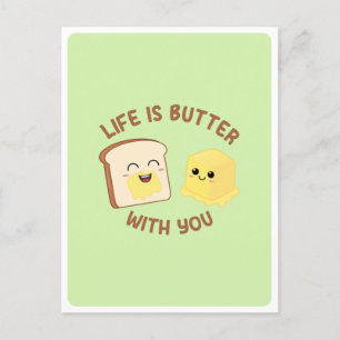 Carte Postale Citation de nourriture pun Kawaii Beurre Pain Amou