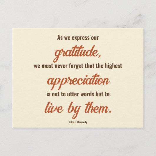 Carte Postale Citation de Thanksgiving de John F. Kennedy à deux (Devant)