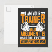 Carte Postale Citation de travail de coach sportif drôle Haltéro (Devant / Derrière)