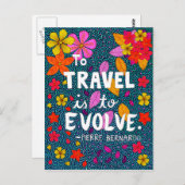 Carte Postale Citation de voyage pour la typographie des fleurs  (Devant / Derrière)