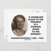 Carte Postale Citation d'Eleanor Roosevelt Pessimiste Optimiste (Devant / Derrière)