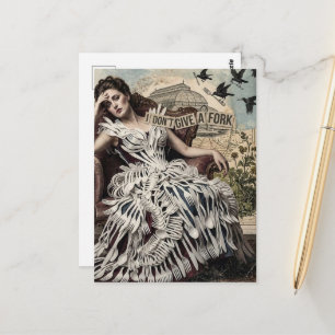Carte Postale Citation drôle Femme vintage dans une robe à fourc