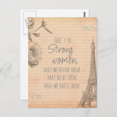 Carte Postale Citation Femmes Fortes Tour Eiffel en Papier de Pa (Devant / Derrière)