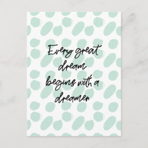 Carte Postale citation inspirante de rêve pois turquoise chic