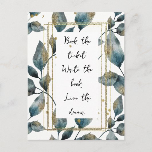 Carte Postale Citation Motivation Cadre Or et Feuilles (Devant)