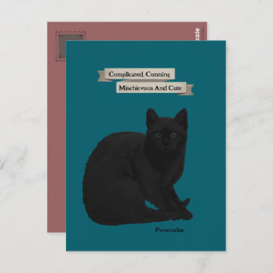 Carte Postale Citation mystérieuse de chat noir Personnelle rose