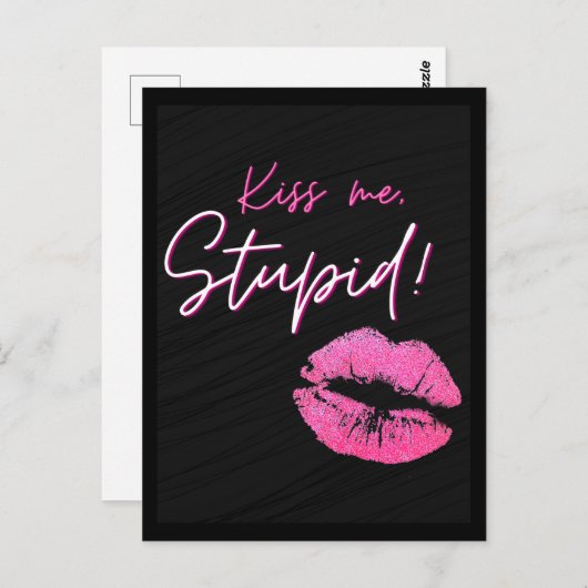 Carte Postale Citation noire et rose avec baiser - Embrasse-moi, (Devant / Derrière)