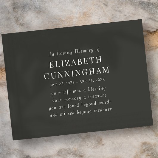 Carte Postale Citation simple moderne pour un mémorial en souven