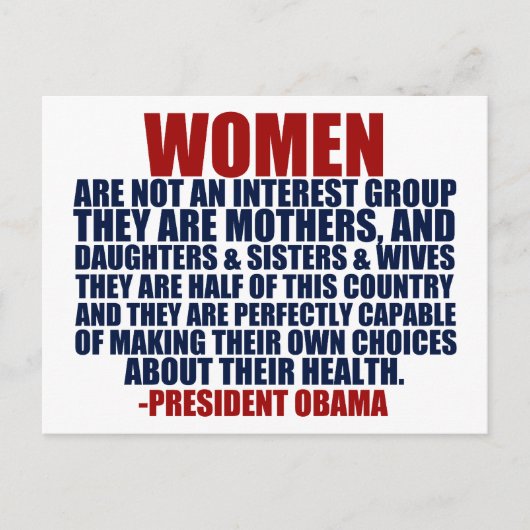 Carte Postale Citation sur les droits de la femme par Obama (Devant)