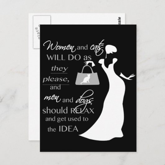 Carte Postale Citation sur les femmes et les chats (Devant / Derrière)