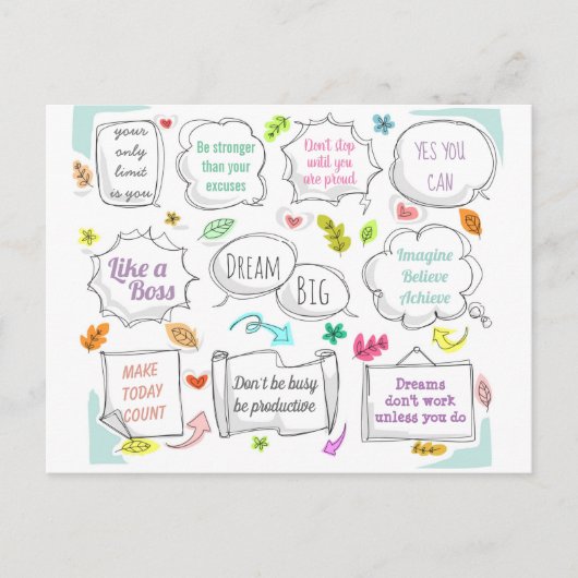 Carte Postale Citations Motivationnelles Colorées Discours Bulle (Devant)