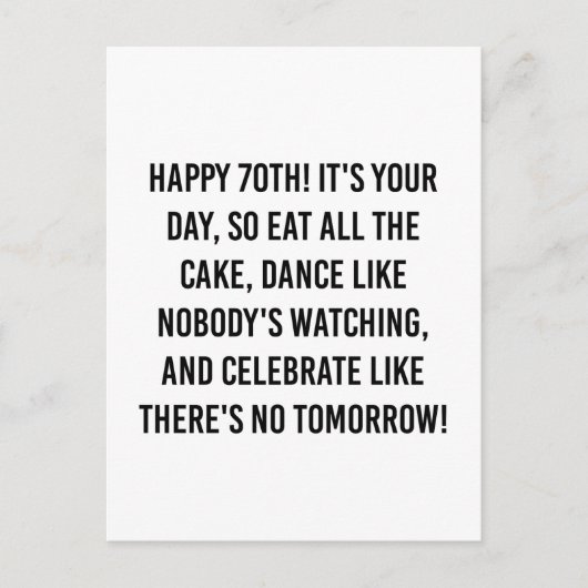 Carte Postale Citations pour un 70e anniversaire (Devant)