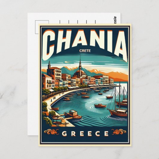 Carte Postale Cité vintage Chania Crète Grèce vacances (Devant / Derrière)