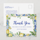 Carte Postale Citron Blanc Floral Bleu Mosaïque Carrelage Merci (Devant / Derrière)