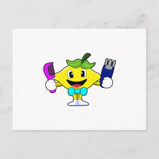 Carte Postale Citron en coiffeur avec peigne et rasoir (Devant)