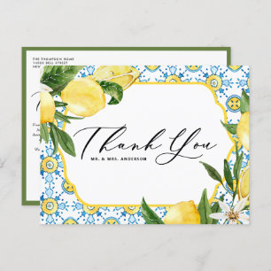 Carte Postale Citron et fleurs Merci Mariage méditerranéen