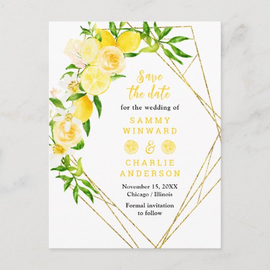 Carte Postale Citrons avec mariage en feuillage Enregistrer la d (Devant)