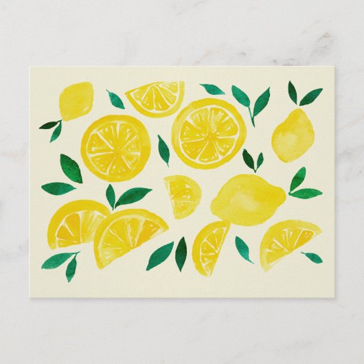 Carte Postale citrons d'aquarelle - jaune et vert (Devant)