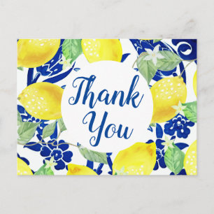 Carte Postale Citrons de campagne et Merci floral bleu