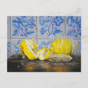 Carte Postale Citrons et Azulejos — Nature morte classique bleu