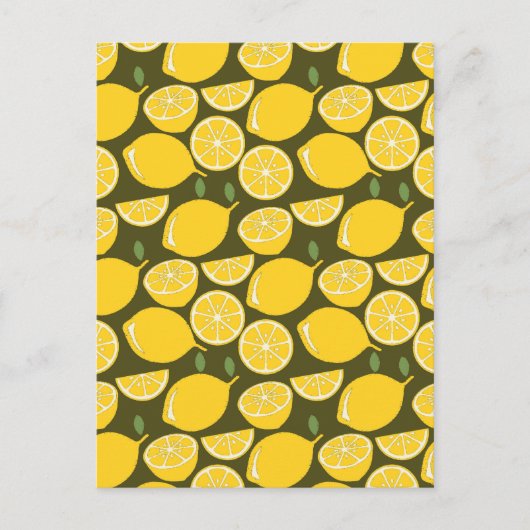 Carte Postale Citrons jaunes et motif vert olive : Citrus modern (Devant)