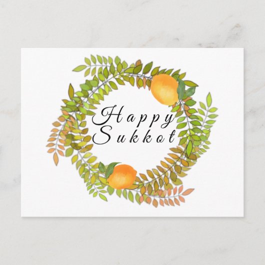 Carte Postale citrons juifs Happy Sukkot et feuilles (Devant)