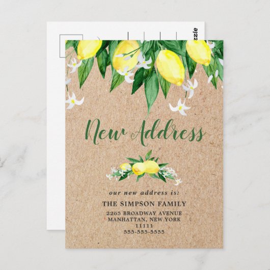 Carte Postale Citrons Moteur Rustique Kraft Watercolor (Devant / Derrière)