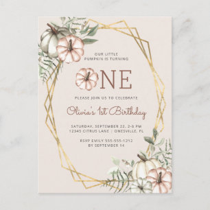 Carte Postale Citrouille 1er anniversaire fête beige