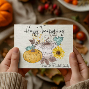 Carte Postale Citrouille aquarelle personnalisée pour la fête d'