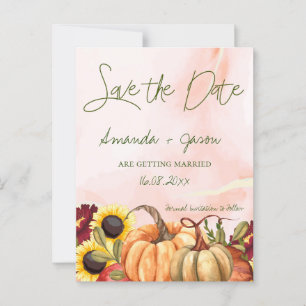 Carte Postale Citrouille Automne Floral Mariage de automne Enreg