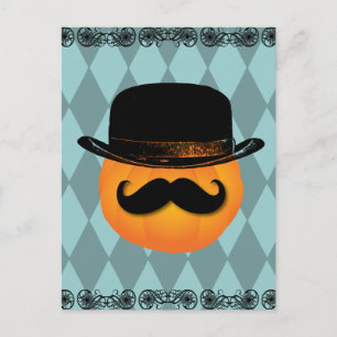 Carte Postale Citrouille avec moustache et casquette