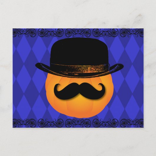Carte Postale Citrouille avec moustache et casquette (Devant)
