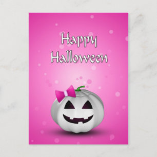 Carte Postale Citrouille blanche Halloween rose girly
