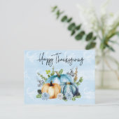 Carte Postale Citrouille bon thanksgiving bleu aquarelle (Debout devant)