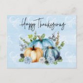 Carte Postale Citrouille bon thanksgiving bleu aquarelle (Devant)